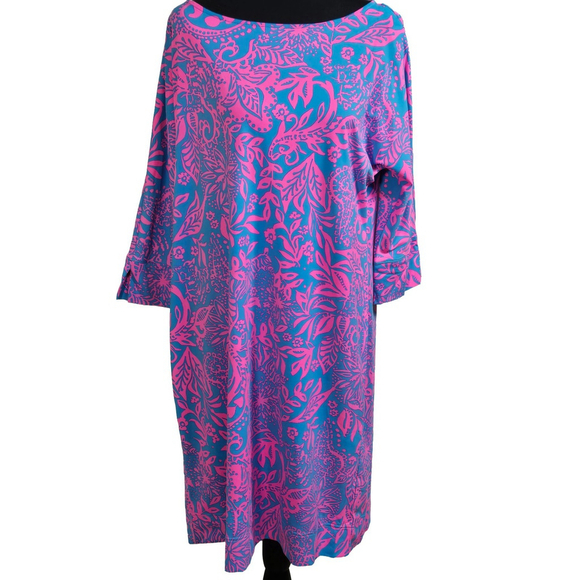 Lilly Pulitzer Braedyn UPF 50+ Midi Dress Large NWT Aura Pink Leaf an Impression - Picture 2 of 11